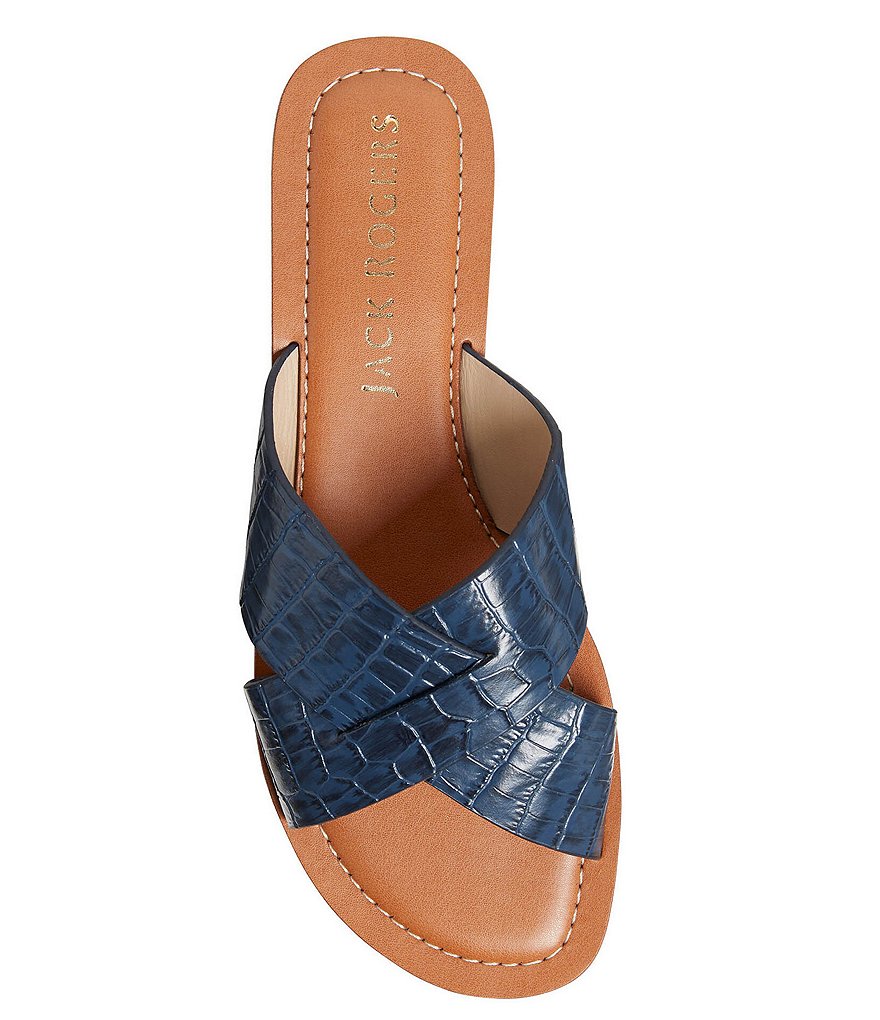 Jack Rogers Sloane Slotted X Band Croco Print Leather Slides