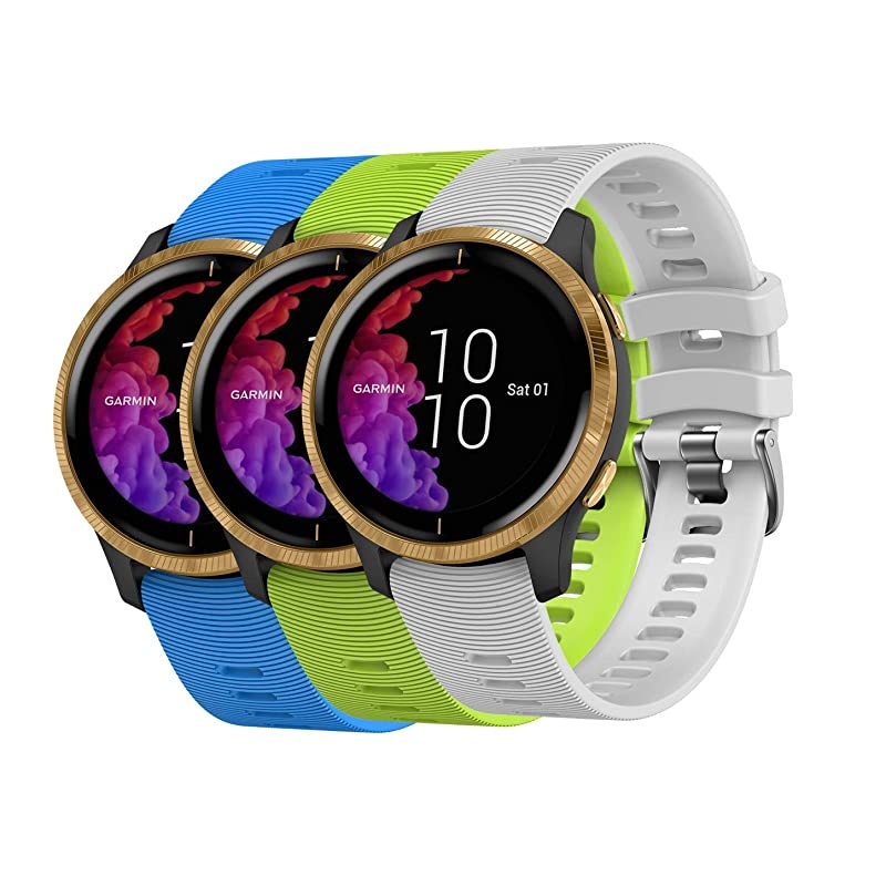 Garmin Venu GPS Smartwatch with AMOLED Display and Included  3 Straps Bundle (Black/Gold, Blue/Lime/White)