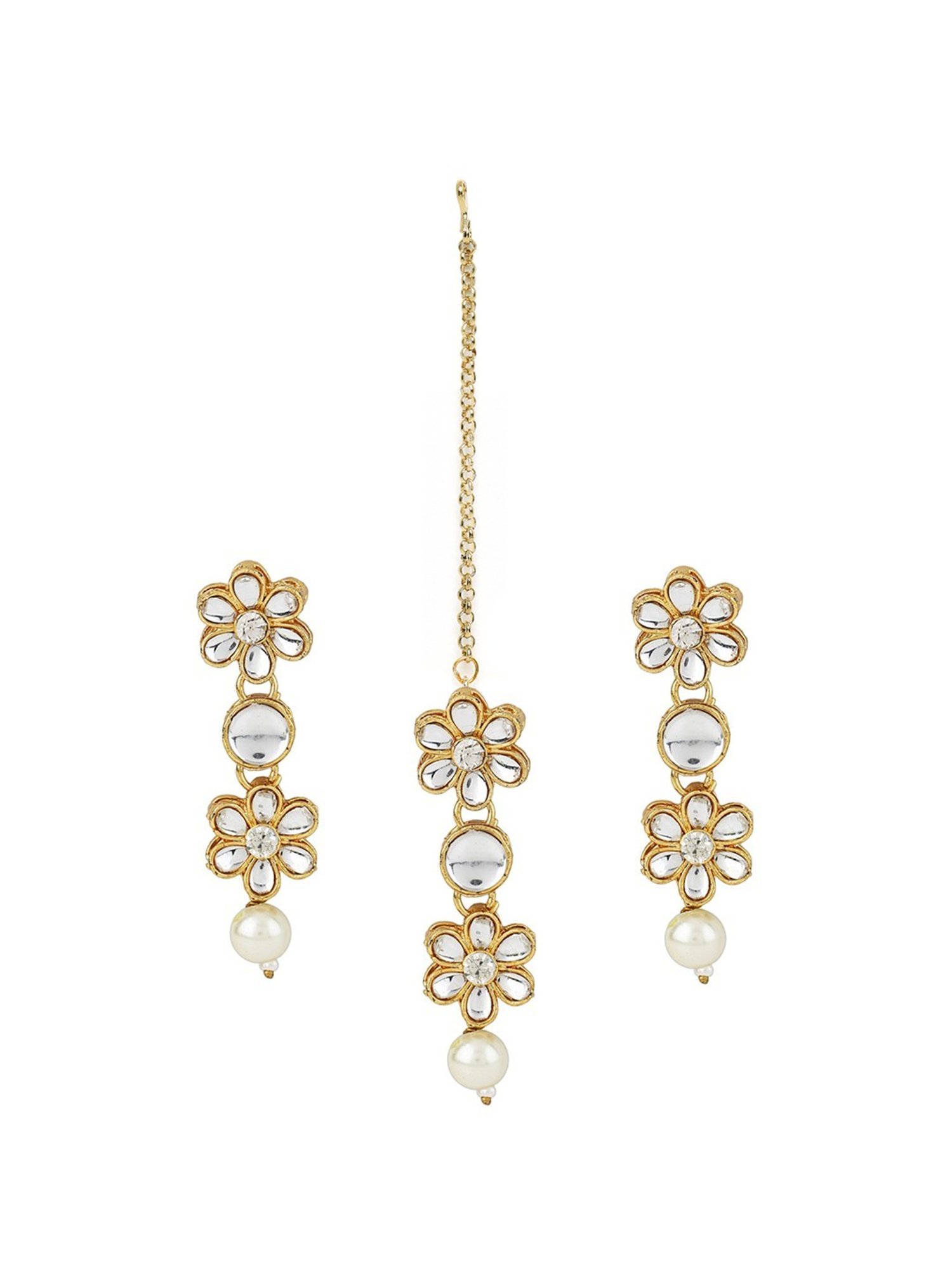 Oomph Gold Tone Kundan Earring & Matha Patti Set