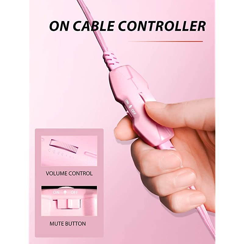 Z66 Pink Gaming Headset for PS4 Xbox One PC Wired OverEar Headphone with Noise Isolation Microphone LED RGB LightSurround Sound