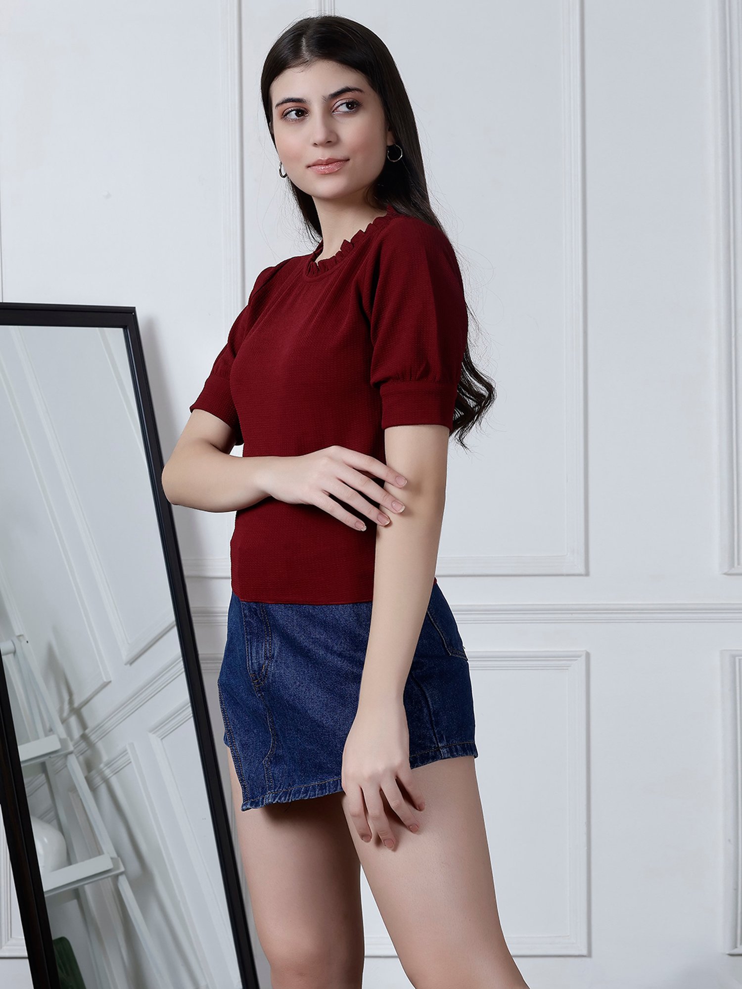 NEUDIS Maroon Regular Fit Top