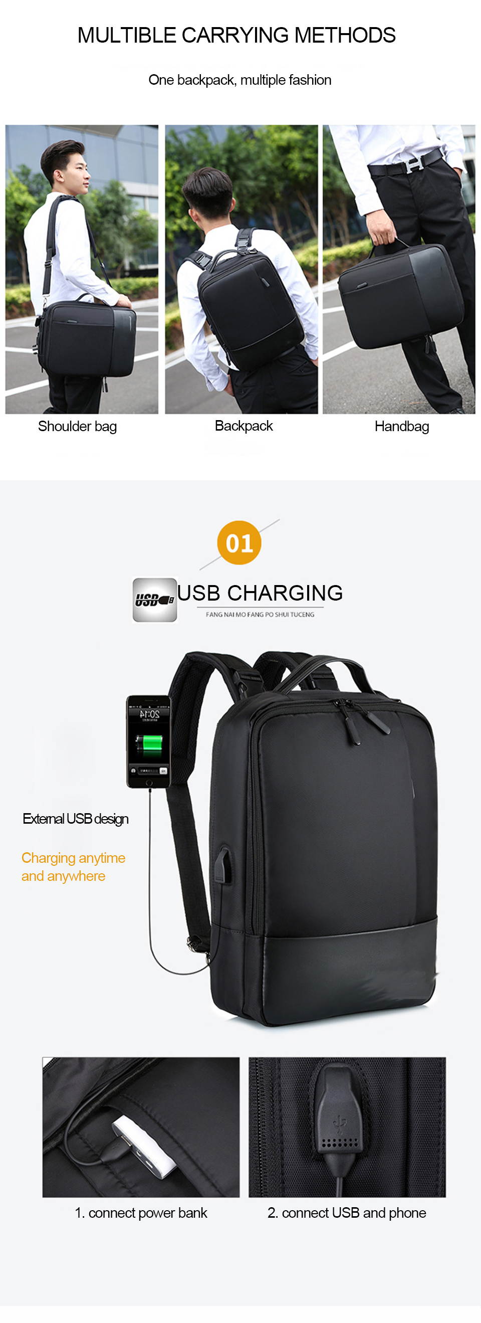 ESTONE 1815# Travel Laptop Backpack Business Slim Durable Daypack with USB Charging Port College Computer Bag Backpack Hiking Backpack Rucksack Gym Bag for Men Women Fits 15.6 Inch Laptop, Brown