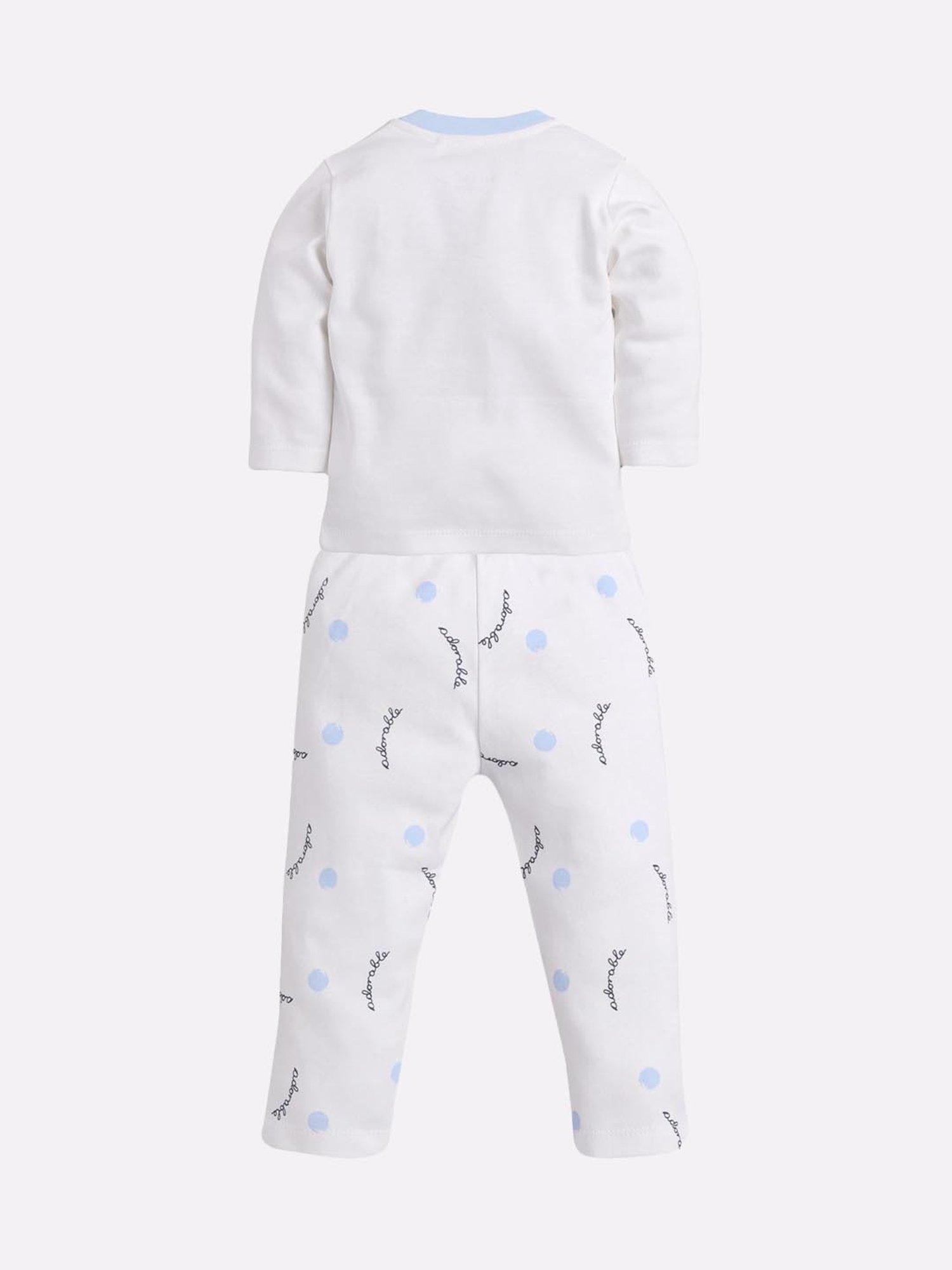 Baby Go Girls White & Blue Printed Top with Pyjamas