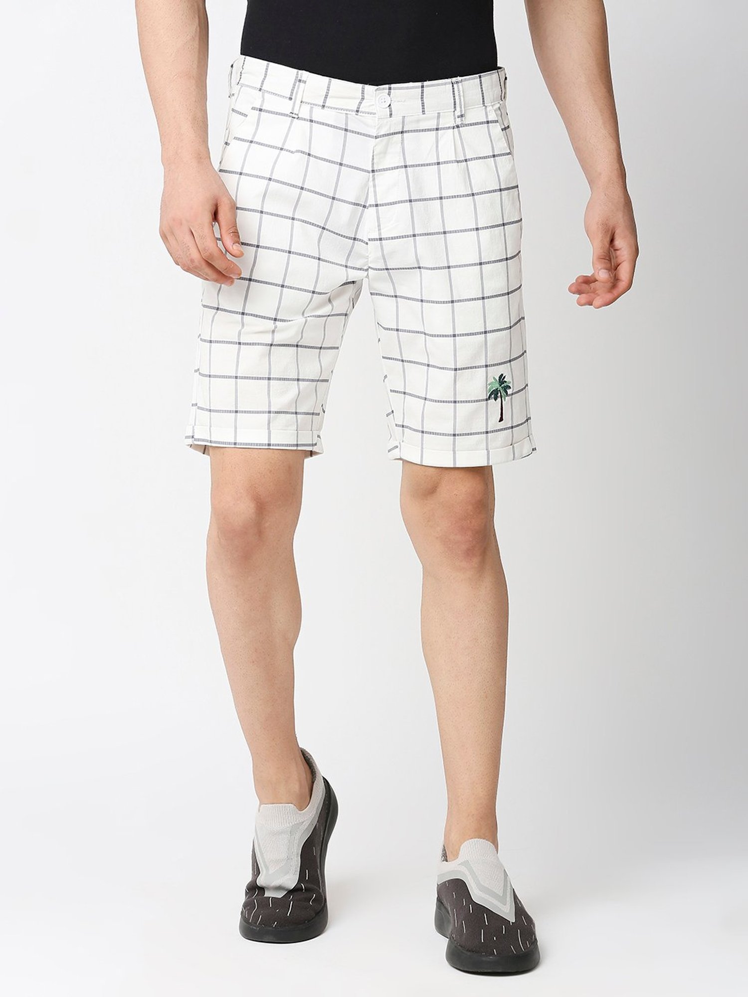 Thomas Scott White Slim Fit Check Shorts