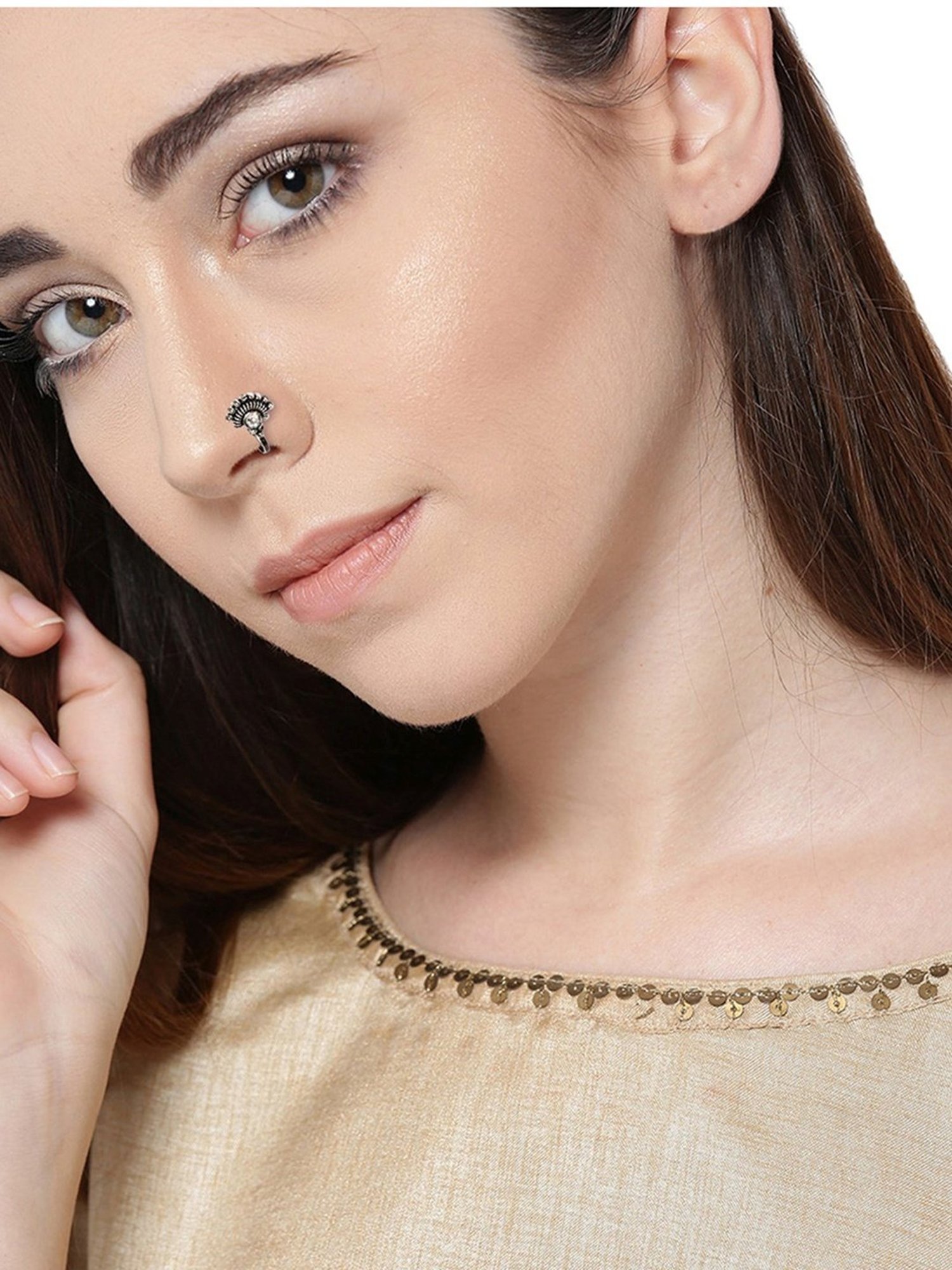 Zaveri Pearls Silver & Clear Alloy Nose Clip - Set of 4