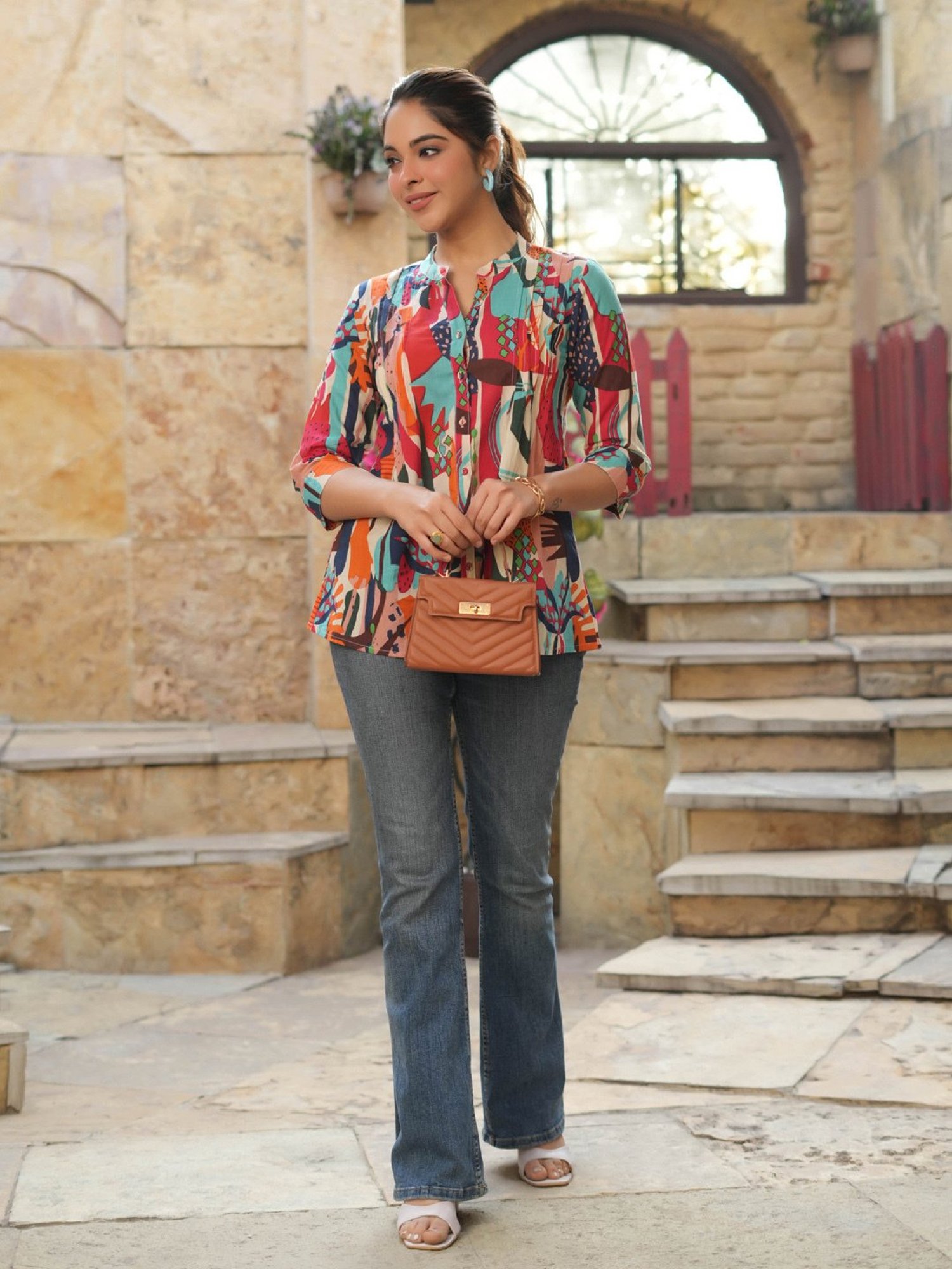 Rain and Rainbow Multicolored Cotton Printed Straight Kurti