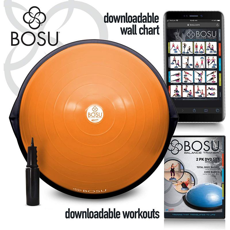 Bosu 72-10850 Home Gym Equipment The Original Balance Trainer 65 cm Diameter, Orange and Black