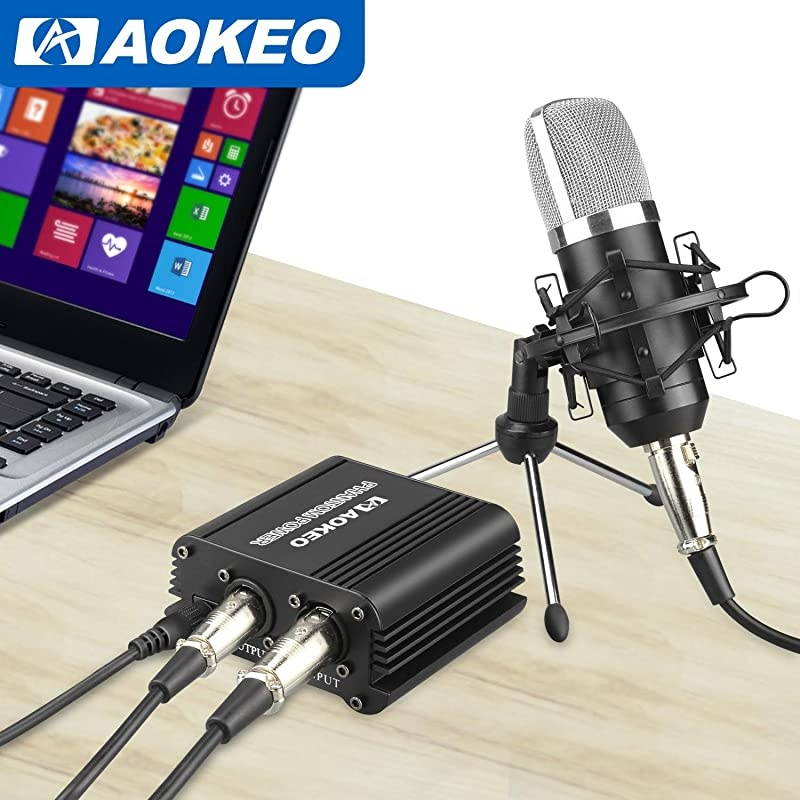 48V Phantom Power Supply Powered by USB Plug in Included with 8 feet USB Cable Bonus + XLR 3 Pin Microphone Cable for Any Condenser Microphone Music Recording Equipment