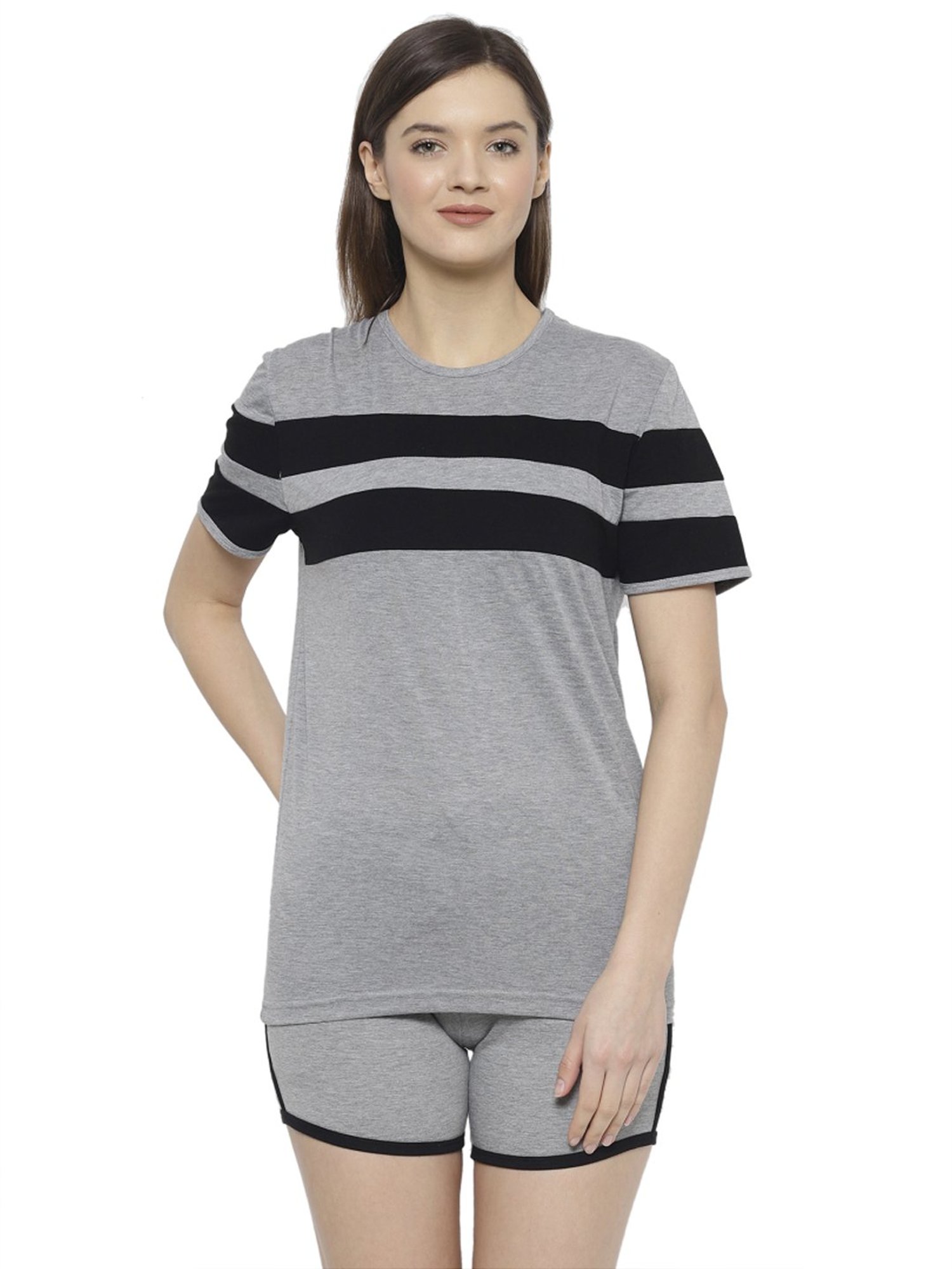 Vimal Jonney Grey Cotton Printed T-Shirt Shorts Set