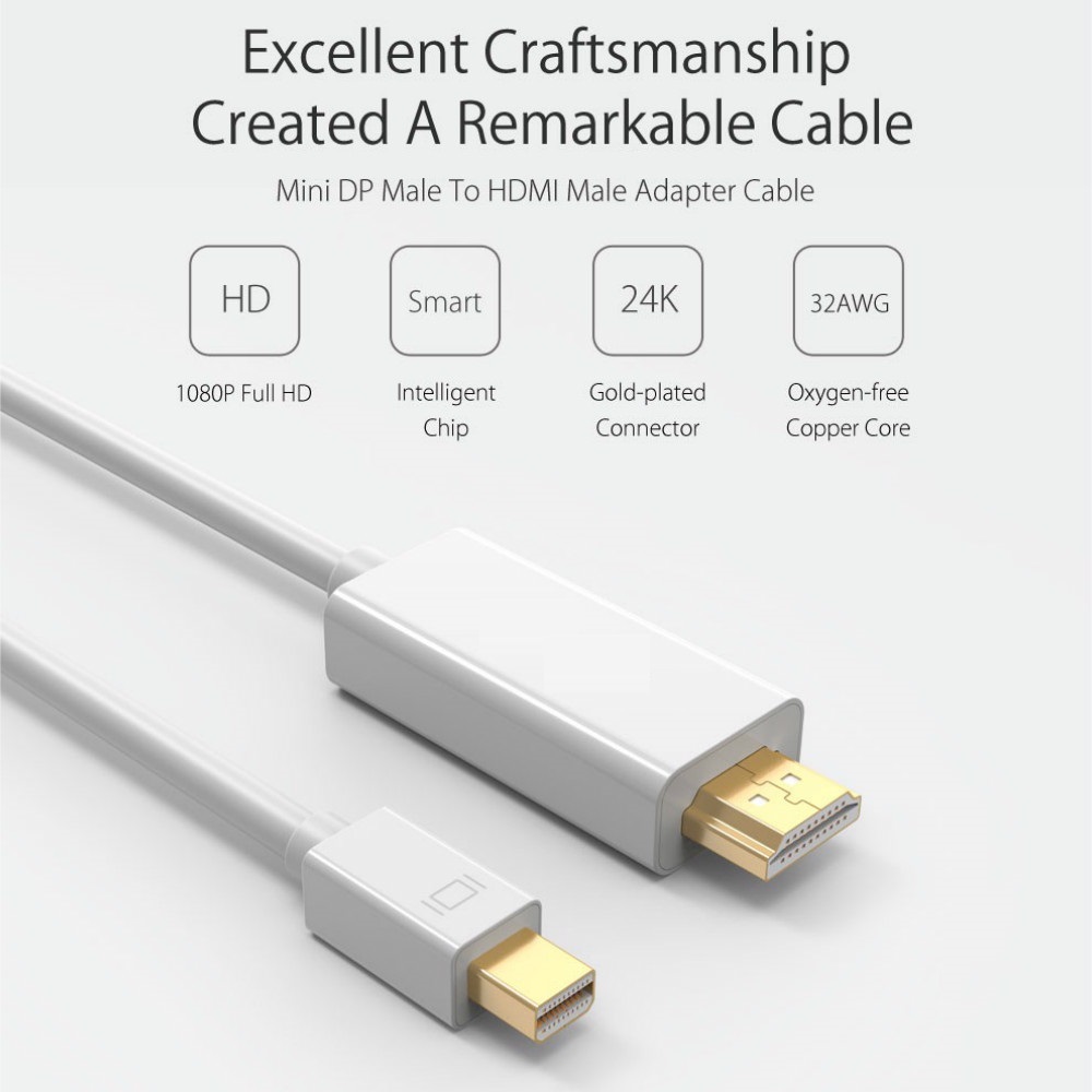 Mini DP To HDMI 1.8m Cable Mini DisplayPort Thunderbolt Port 1080P 60HZ for Macbook Pro Air Projector Camera TV, Thunderbolt to HDMI Cable 1080p 1.8m.