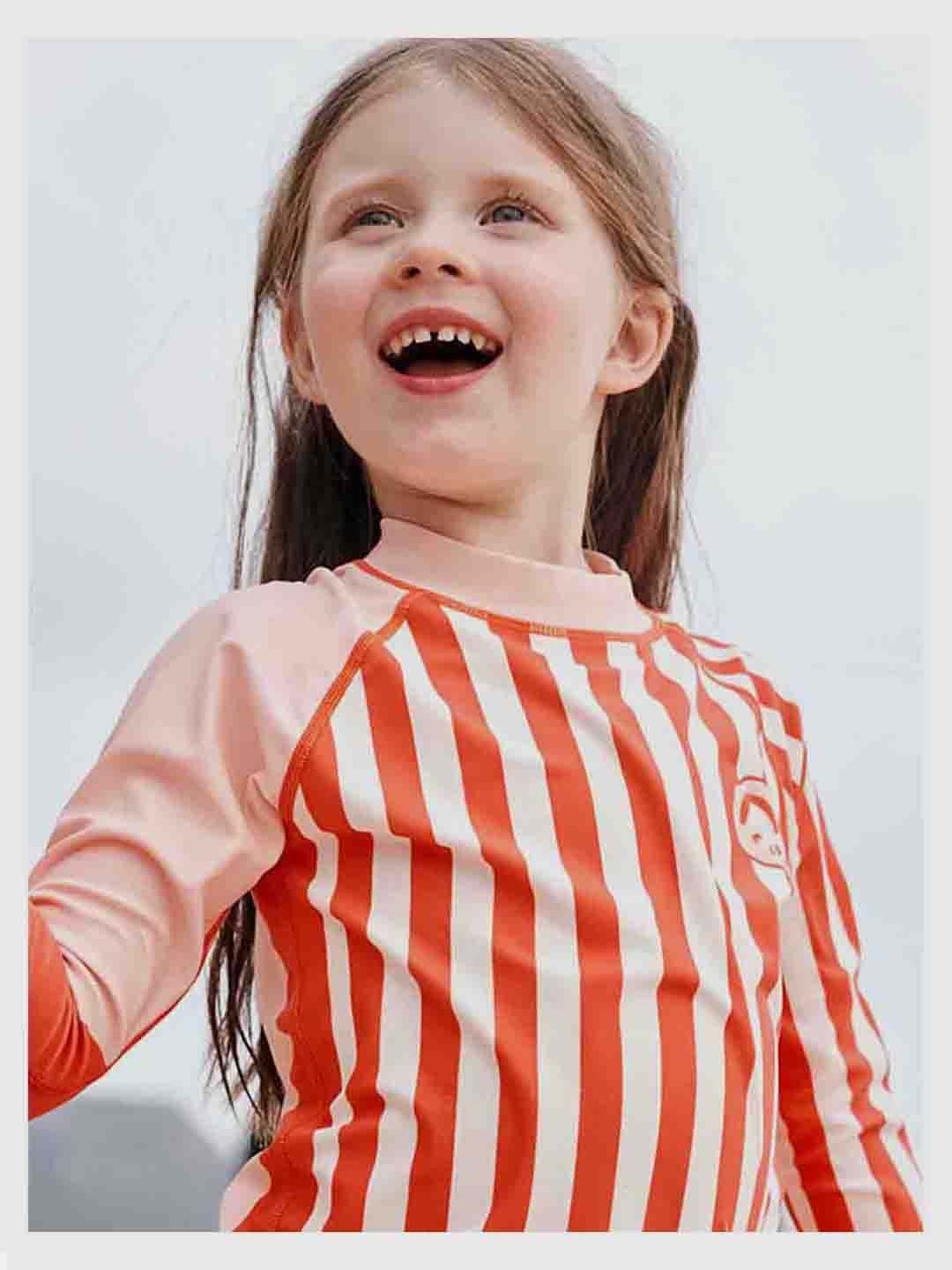 Little Surprise Box Kids Orange & White Striped Full Sleeves Swimming Top Set