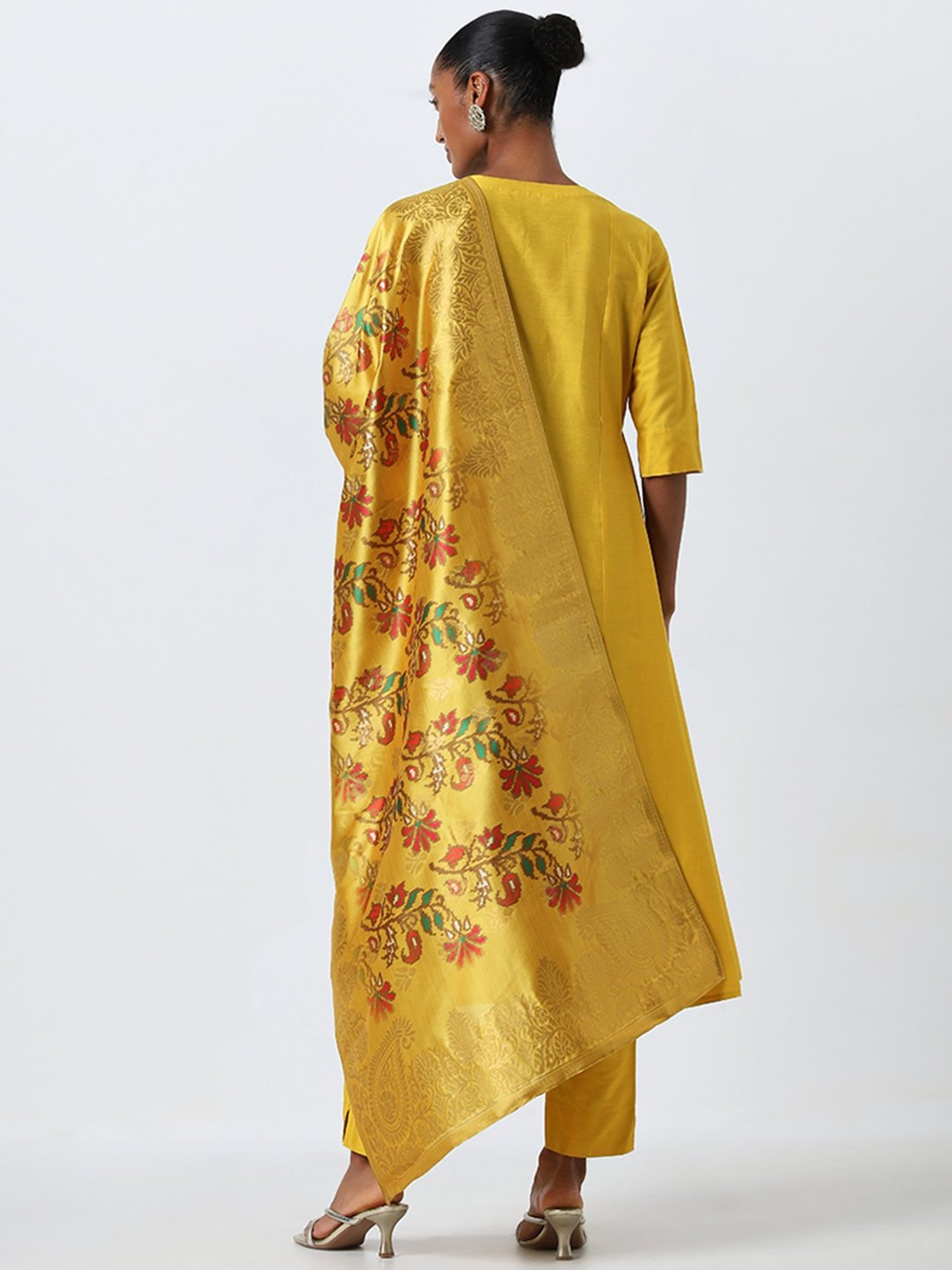 Vark by Westside Mustard Kurta, Ethnic Pants and Bandhani Dupatta Set