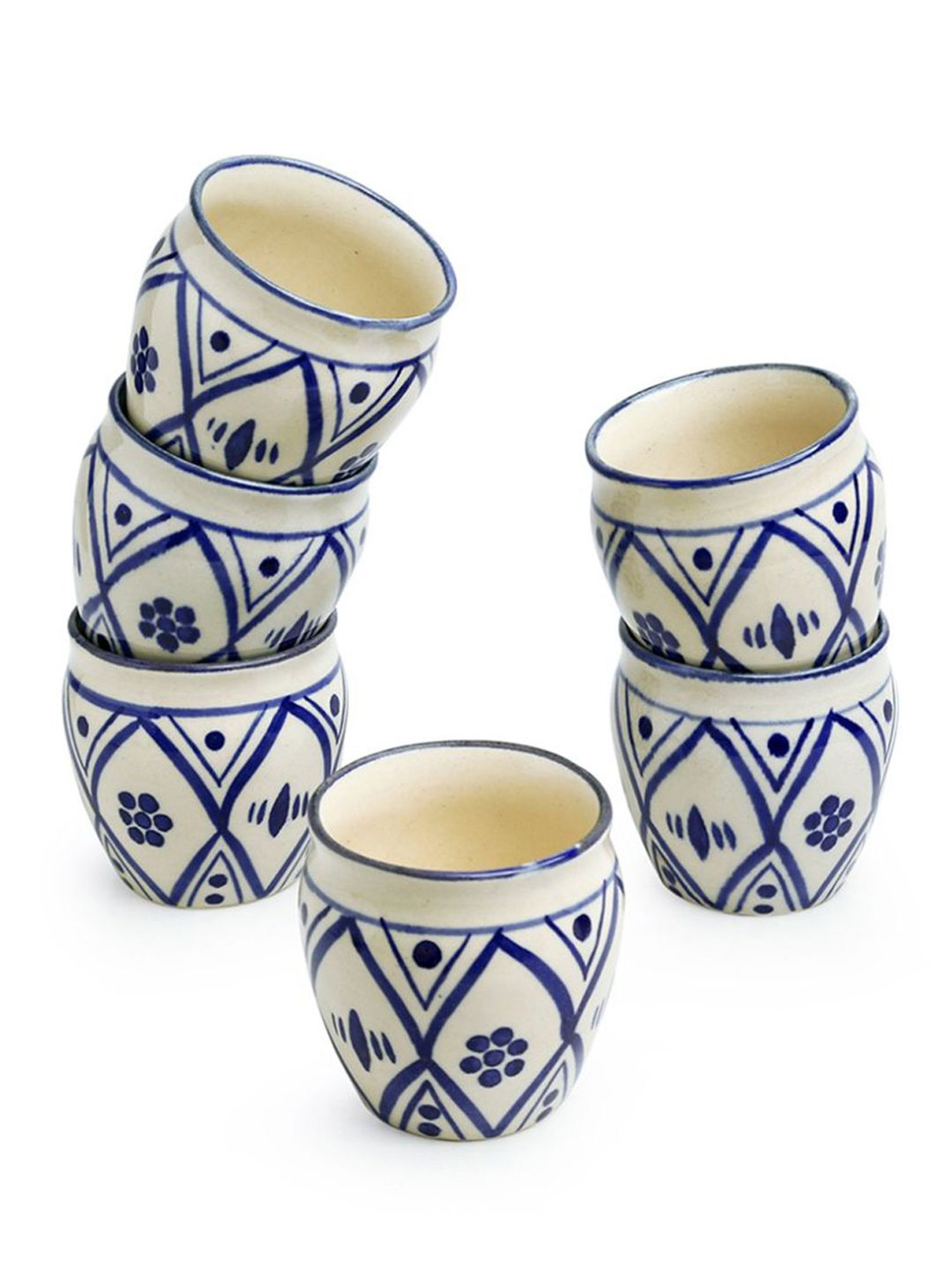 JCPL White & Red Ceramic Cup (0.18 L) - Set of 6