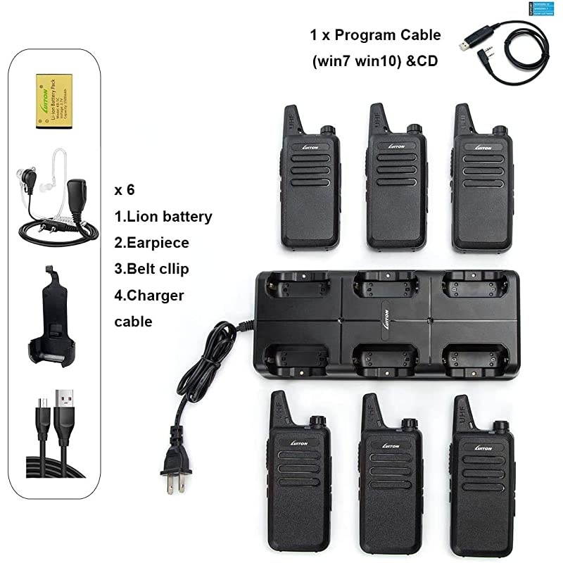 Mini Walkie Talkies Rechargeable UHF Channel with Micro USB Charging LT-316 Uhf(6 Pack) with Six Way Gang Charger