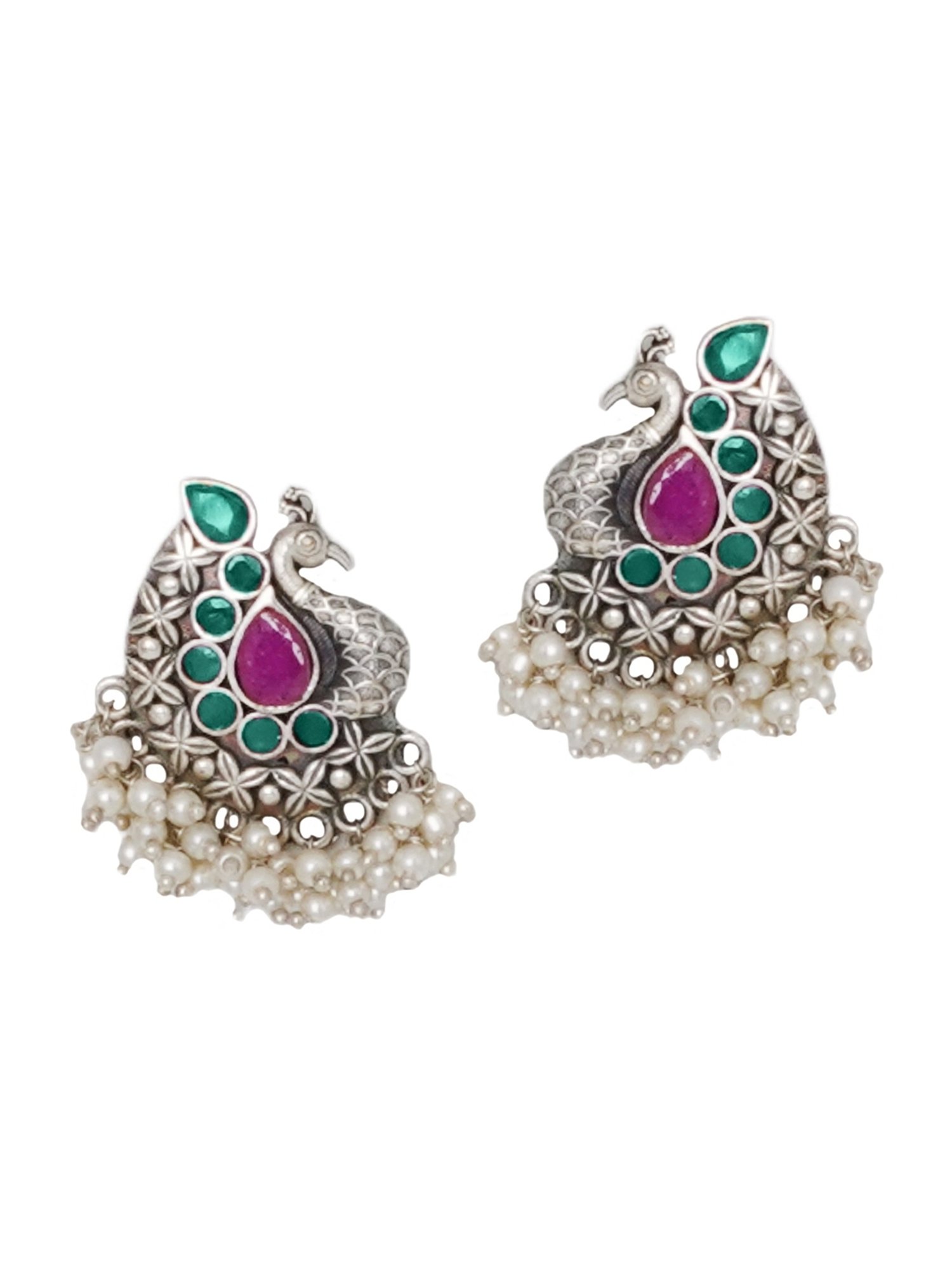 Teejh Ethnic Nirali Multicolored Silver Oxidized Stud Earrings