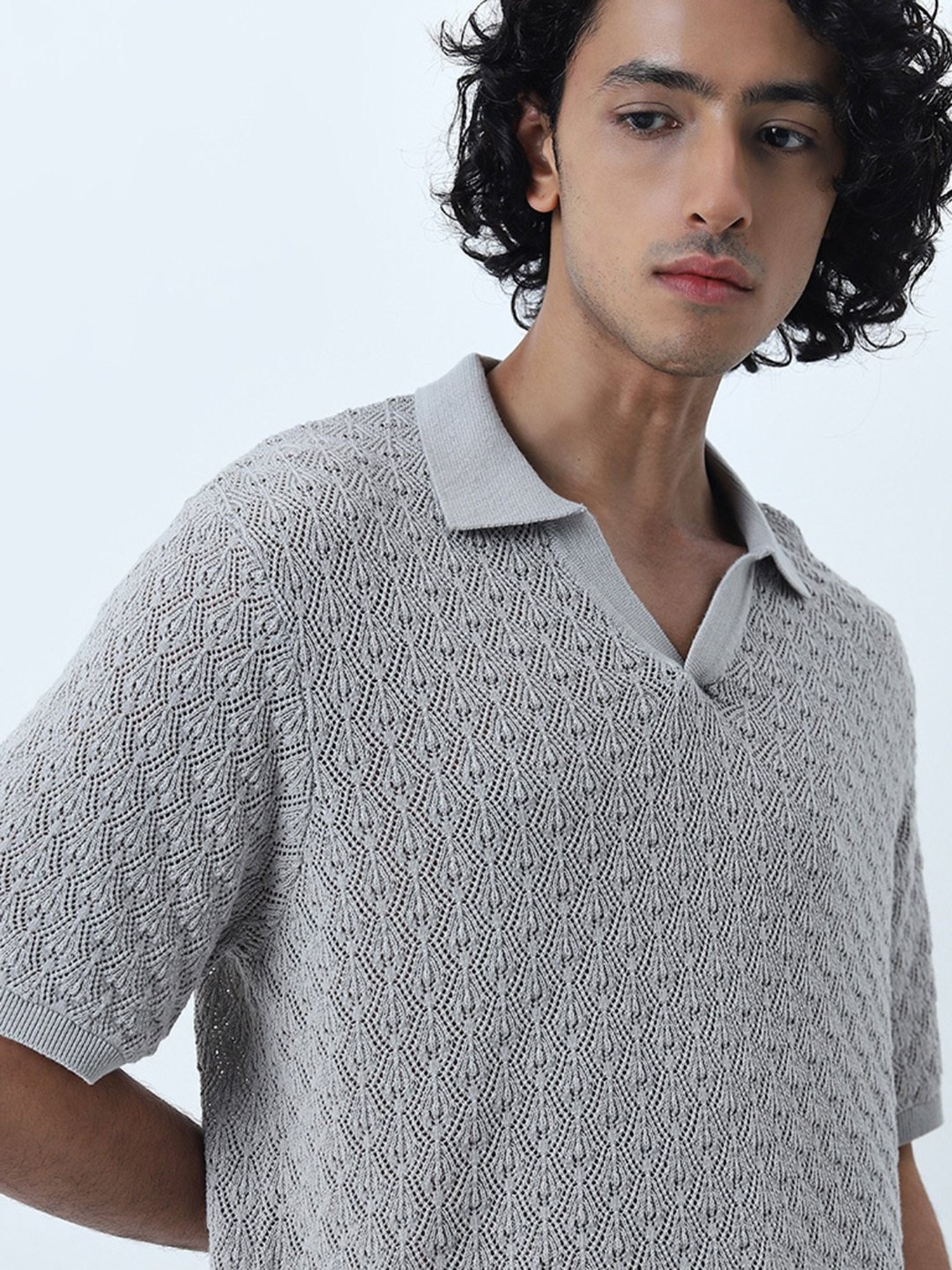 ETA by Westside Grey Knitted Slim-Fit Cotton T-Shirt