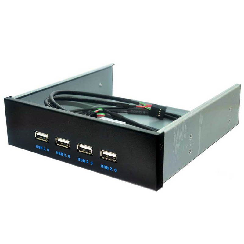 4 Port USB 2.0 5.25" Internal CD-ROM Bay Front Panel USB Hub,4 X USB 2.0 Type A Female to Motherboard USB 9 pin Splitter Adapter w/ 5.25 inch Metal Bracket