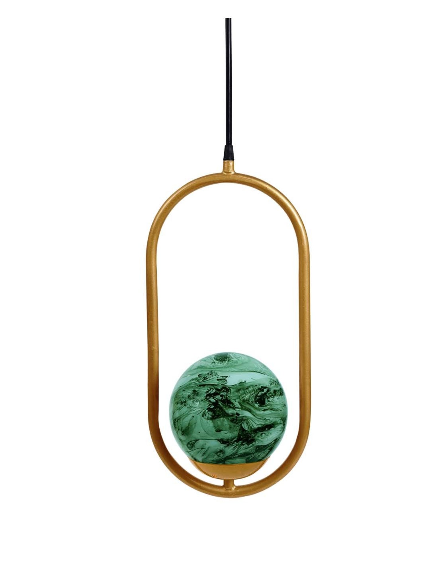 Homesake Exclusive Green & Golden Metal Oval Lampshade with Pendant Indoor Hanging Light - Set of 1