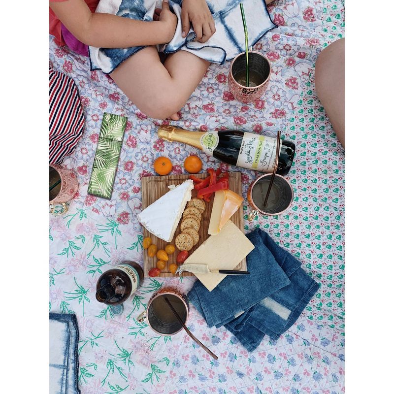 SWZLE Pack of 2 Reusable Stainless Steel Drinking Straws with Cleaning Brush and Case - Palm Leaves