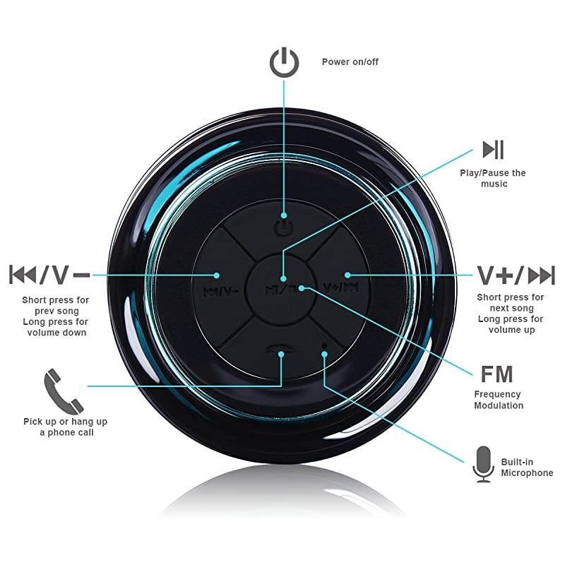 Bluetooth Shower Speakers  Portable Wireless Waterproof Speaker with FM Radio amp Suction Cup Pairs Easily to Your Bluetooth Devices Phones Tablets Computer Black amp Blue