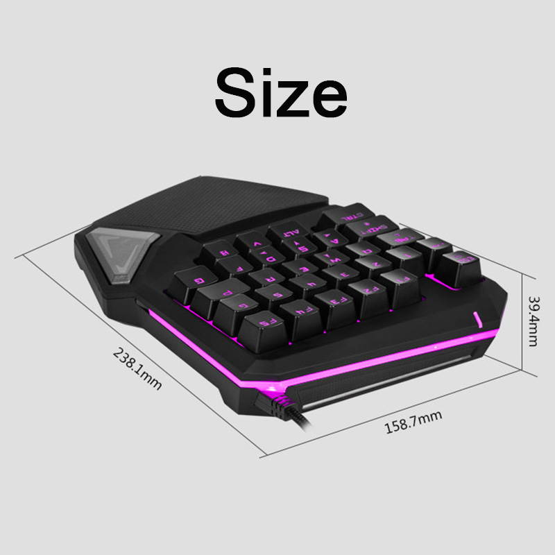 HISPETECH Delux T9 Pro 7 Colors LED Backlit Single Hand Professional Gaming Keyboard Wrist Support 1.8m USB Wire Anti-Ghosting Keyboard for PC Computer Desktop