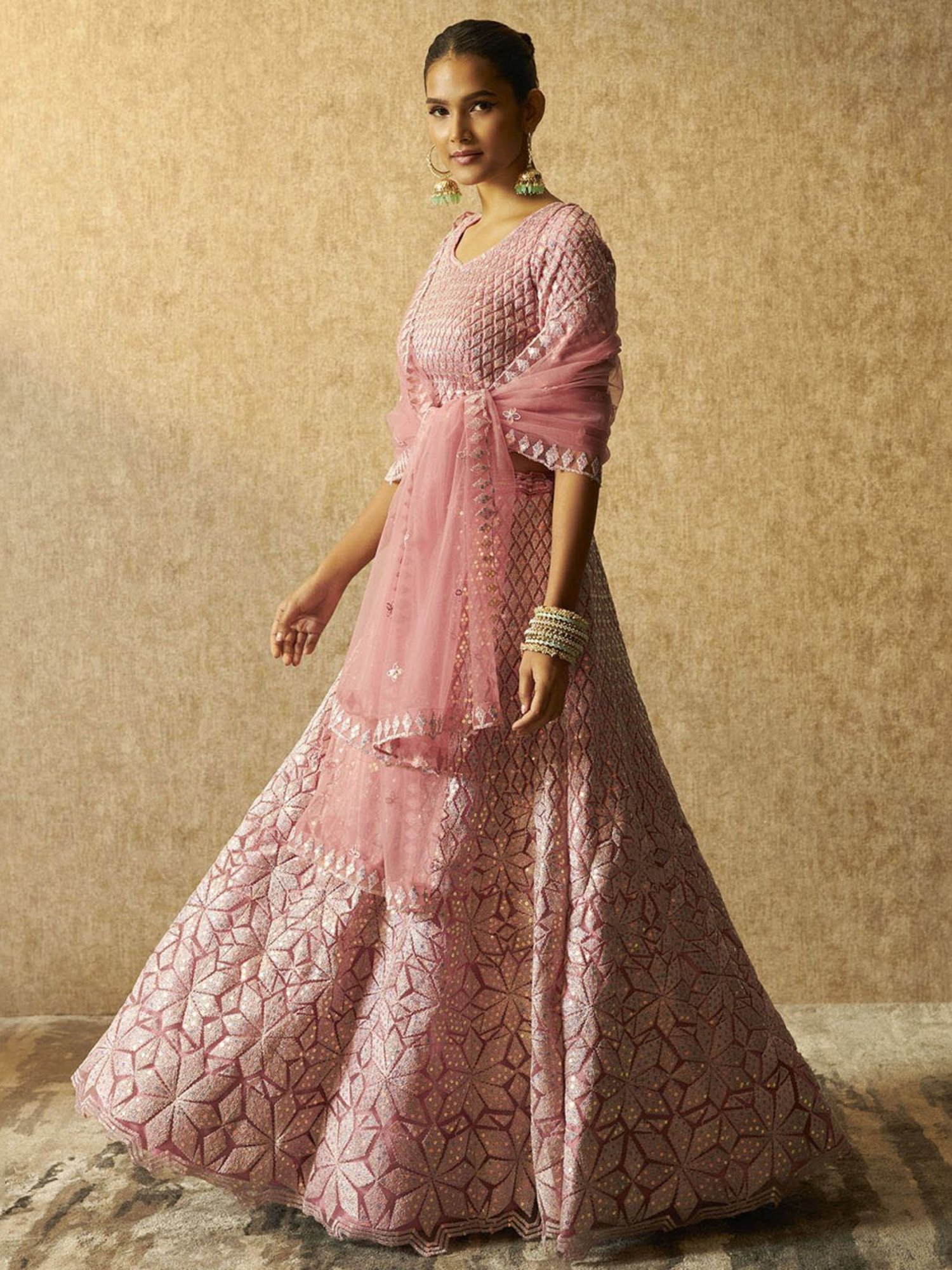 Soch Pink Embellished Unstitched Lehenga Choli Set With Dupatta
