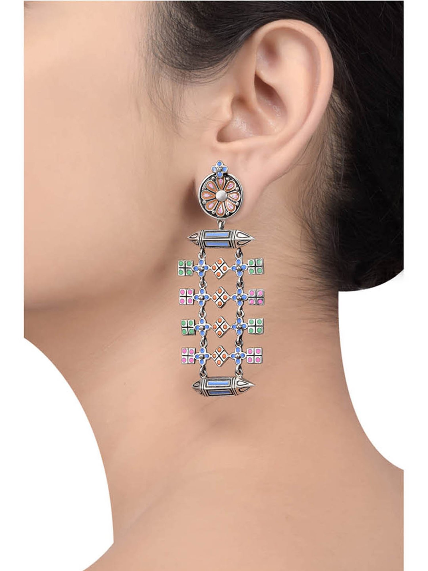 Tribe Amrapali Multi Taveez Chandrika Square Dangler Earrings