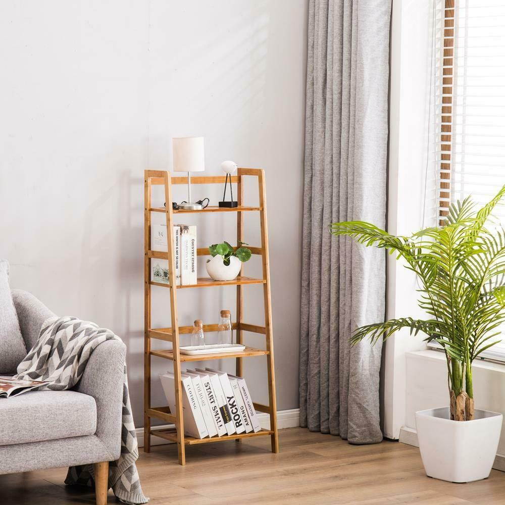 4 Tier Leaning Ladder Shelf Bookshelf Storage Shelves Unit Organizer Log Color