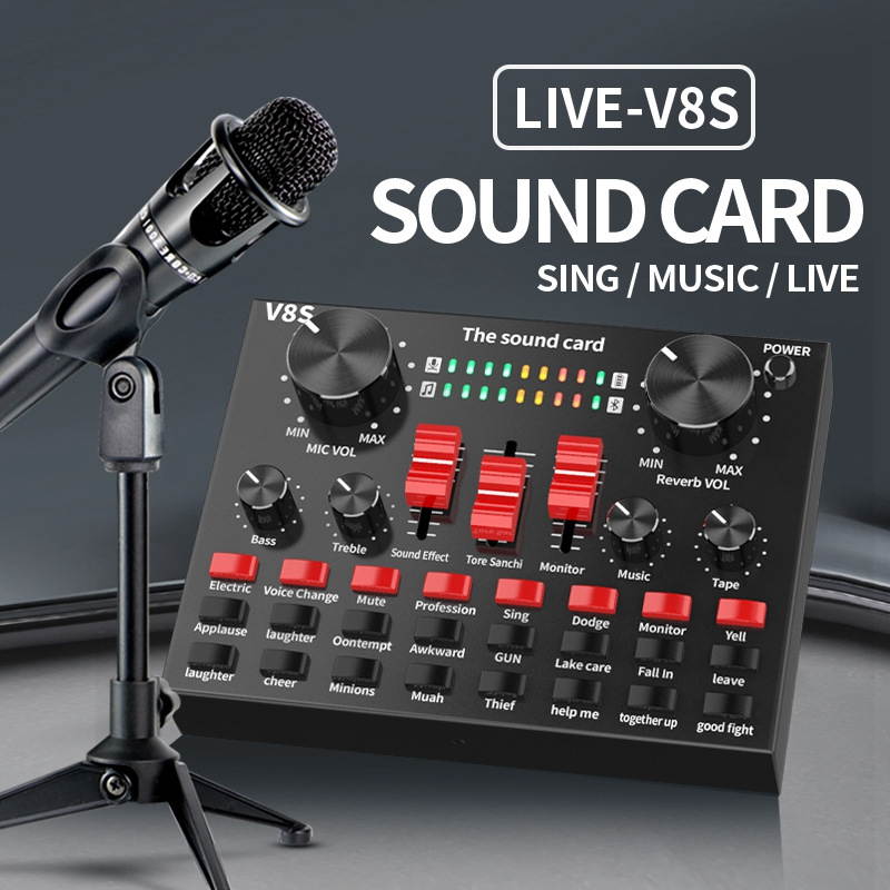 Bluetooth Professional Live Streaming Sound Card USB o Interface Mixer DJ Sound for Recording Microphone Guitar