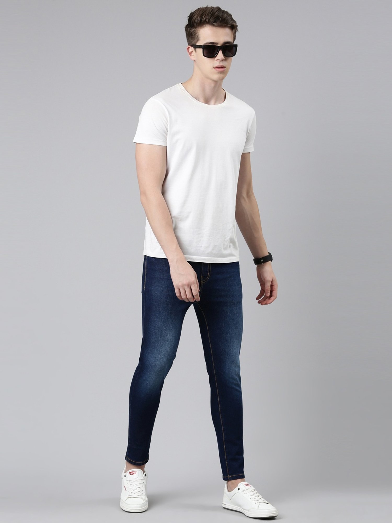 CINOCCI Blue Cotton Slim Fit Jeans