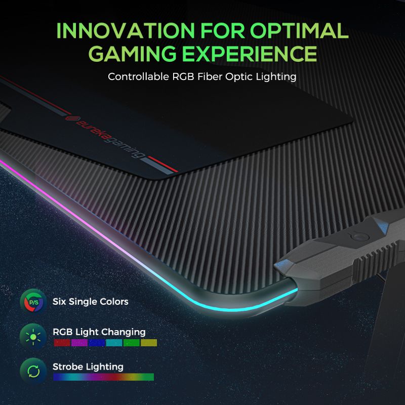 Eureka Ergonomic Colonel Series MGD-02 E-sport Gaming Desk with RGB Fiber Optic Lighting - All Within Your Reach