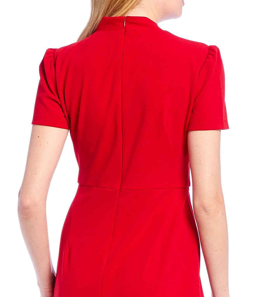 Maggy London Petite Size Tie Neck Puff Sleeve Stretch Crepe Sheath Dress