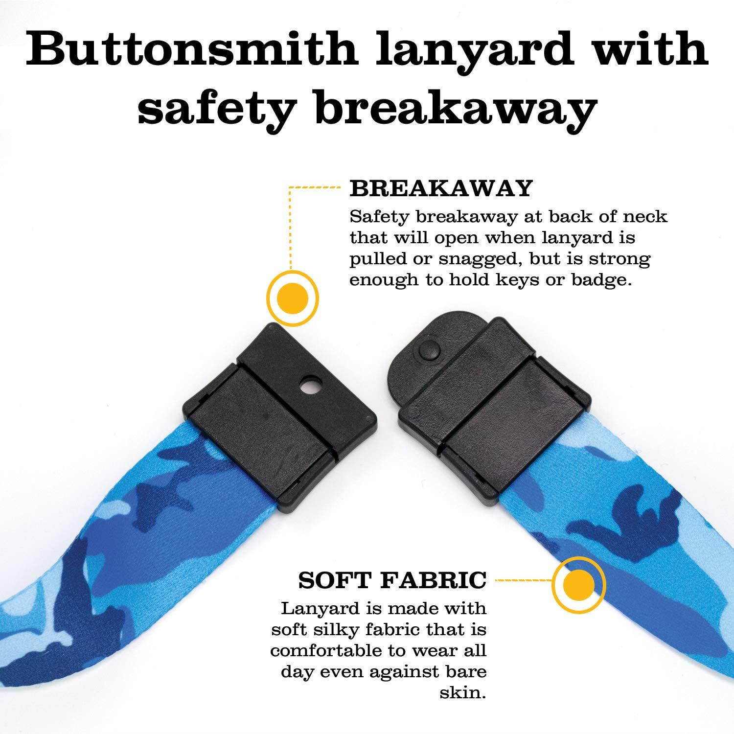 Buttonsmith Blue Camo Premium Breakaway Lanyard with Buckle and Flat Ring - Safety Breakaway, Buckle and Flat Ring - Made in USA