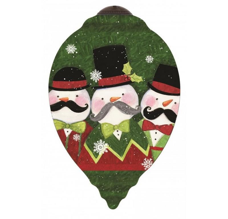 NeQwa 3" "Snow-staches" Hand-Painted Blown Glass Christmas Ornament - Green/Red