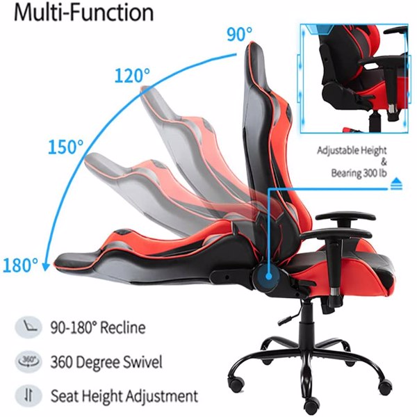 Gaming Chairs, Office Swivel Chairs, with Headrest and Lumbar Pillow, Red-B