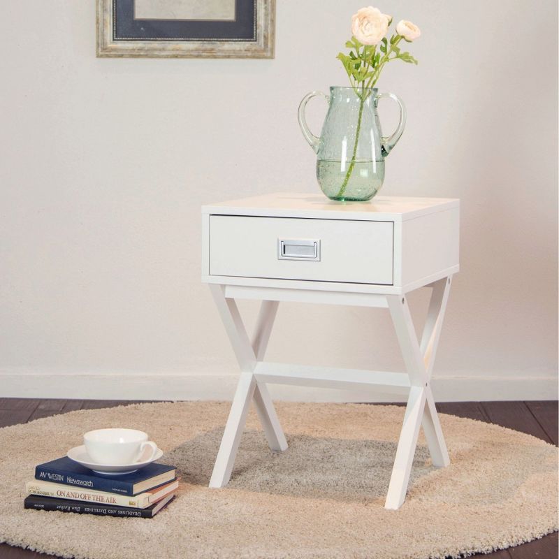 Wooden Xleg End Table with Drawer White - Glitzhome