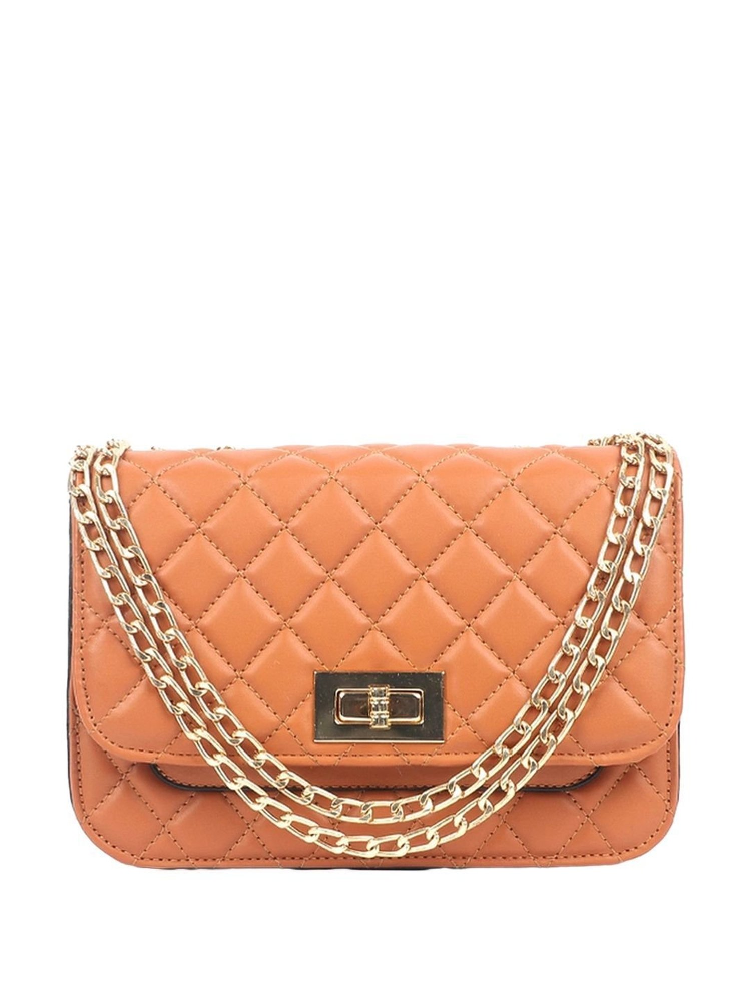 Carlton London Tan Quilted Medium Sling Handbag
