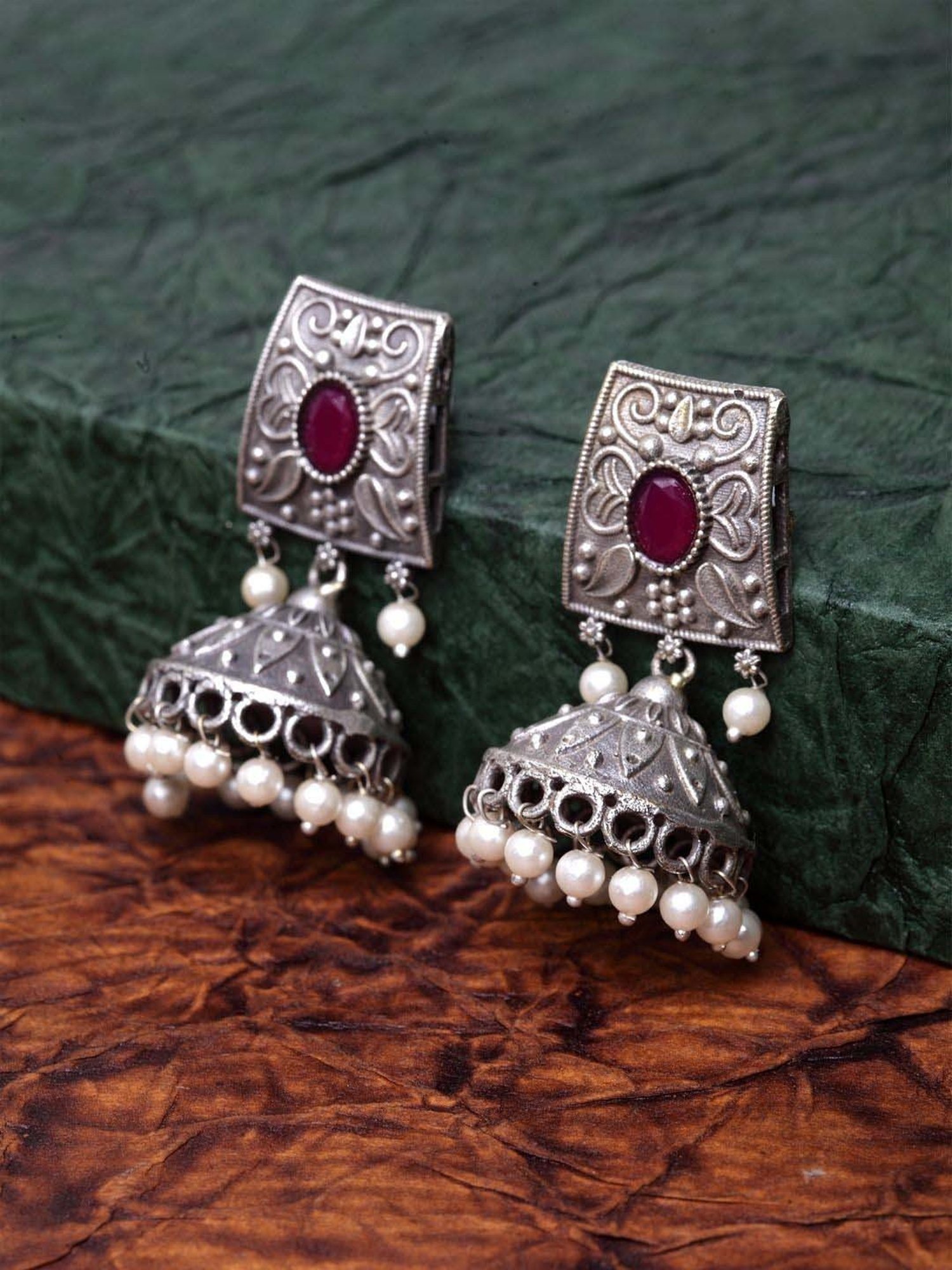 Panash Silver-Plated Oxidized Jhumki Earrings