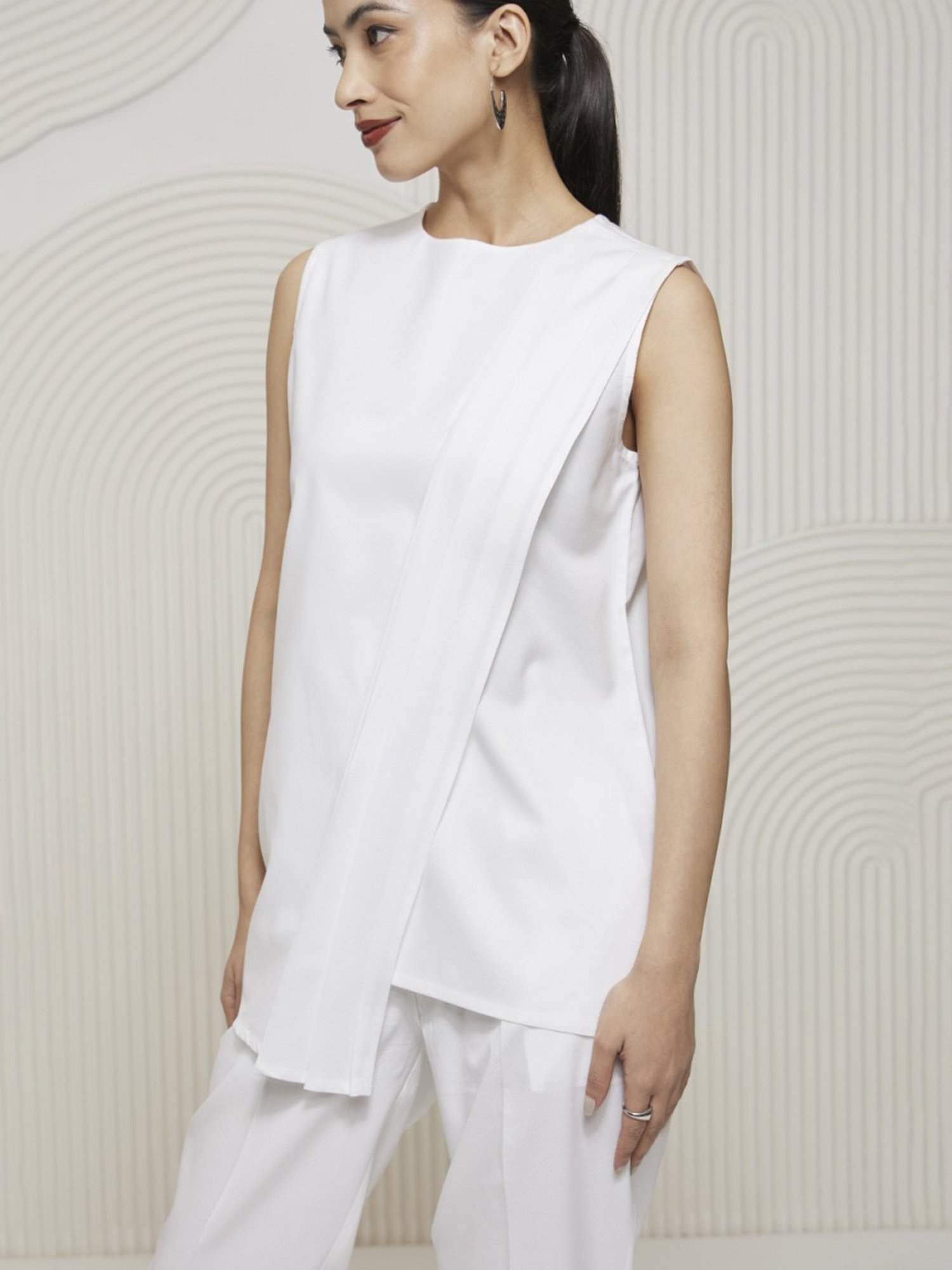 Artagai Midnight Navy Elevated Basics Co-Ord Set With Notch Collar Top And Straight Pants