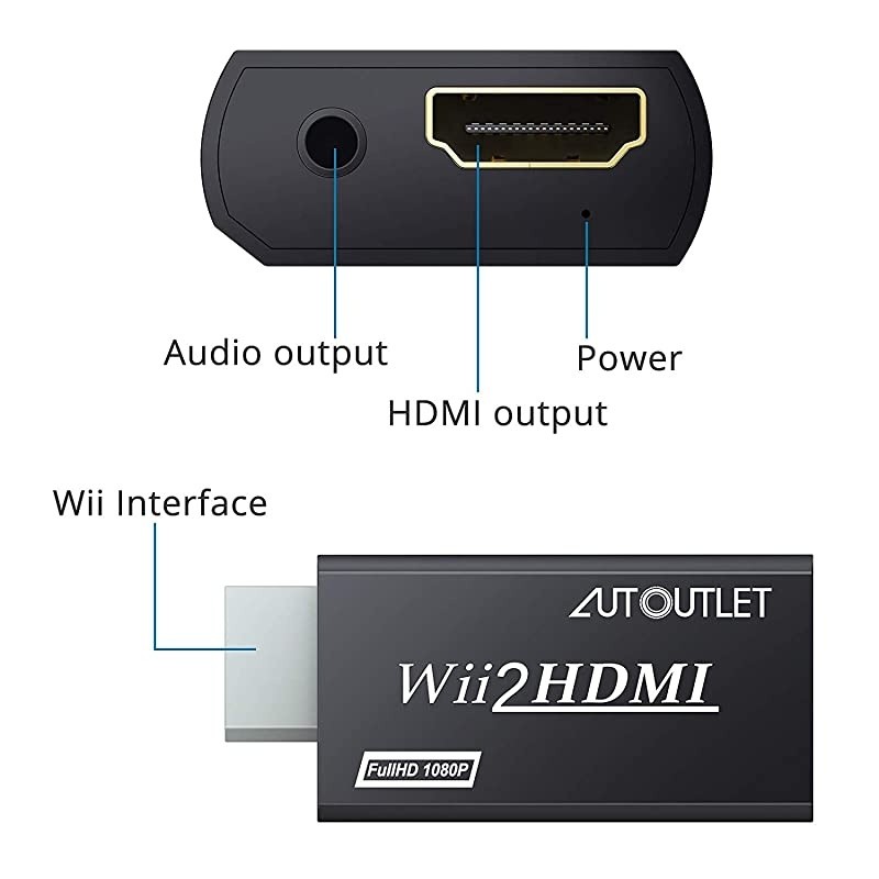 Wii to HDMI Converter WII2HDMI Wii Signal to HDMI Support 720P 1080P 35MM Audio HD Video Output Adapter with 1M HDMI Cable for Nintendo Wii
