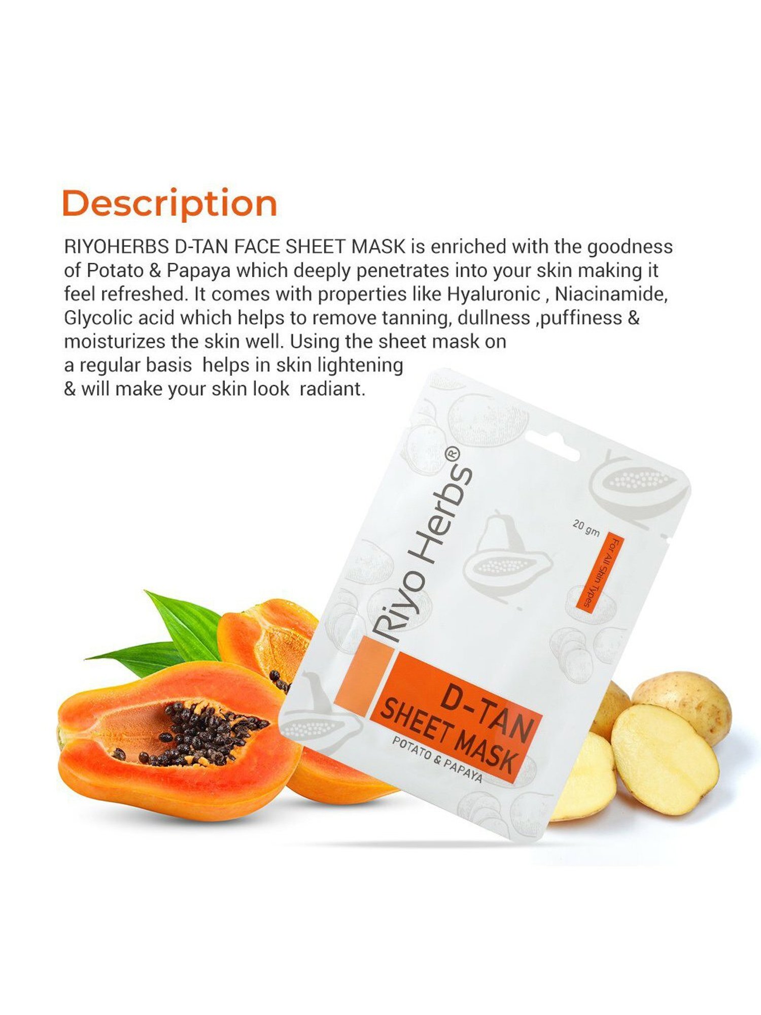 Riyo Herbs D Tan Face Sheet Mask - 20 gm