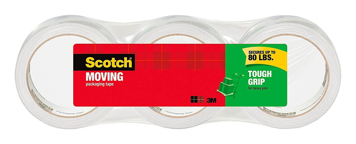 Scotch Tough Grip Moving Packaging Tape, 1.88 in. x 38.2 yd., 3 Roll/sPack