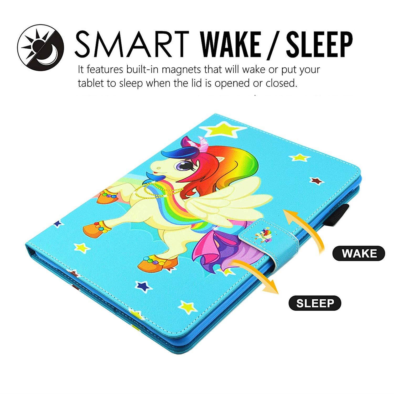 Casii iPad 9.7" 2018 2017 Case/iPad Air 1/2 Case,Premium PU Leather Cover Ultra Slim Folio Stand Smart Case with Card Slots Auto Sleep/Wake for iPad 6th/5th Generation/iPad Air 1/2,Star Unicorn