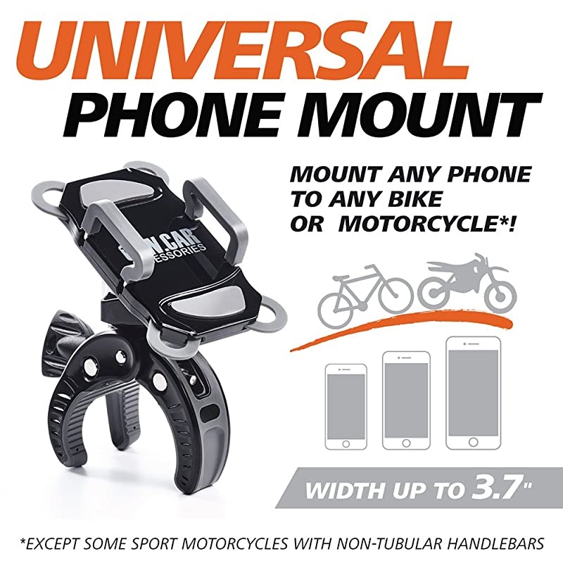 Motorcycle Phone Mount - for iPhone 12 (11, Xr, SE, Max/Plus), Galaxy S20 or Any Cell Phone - Universal ATV, Mountain & Road Bicycle Handlebar Holder. +100 to Safeness & Comfort