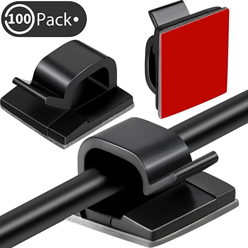 100 Pieces Mini Outdoor Cable Clips with Adhesive Tapes Light Clips Decoration Clips Self Adhesive Hooks Wire Holder for Fairy Light Black