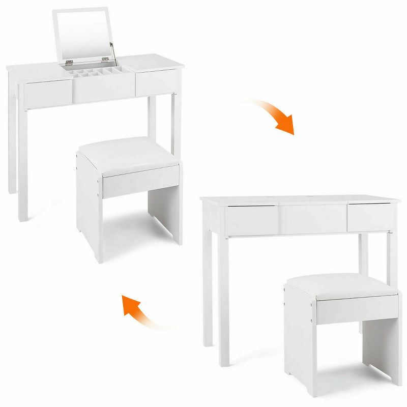 Costway White Vanity Dressing Table Furniture Stool Storage Box