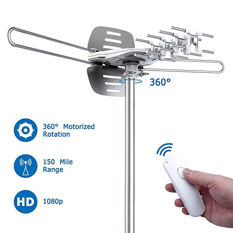TV Antenna,  Outdoor Amplified Digital HDTV Antenna 150 Mile 360 Rotate 2TVs HD UHF/VHF Channel