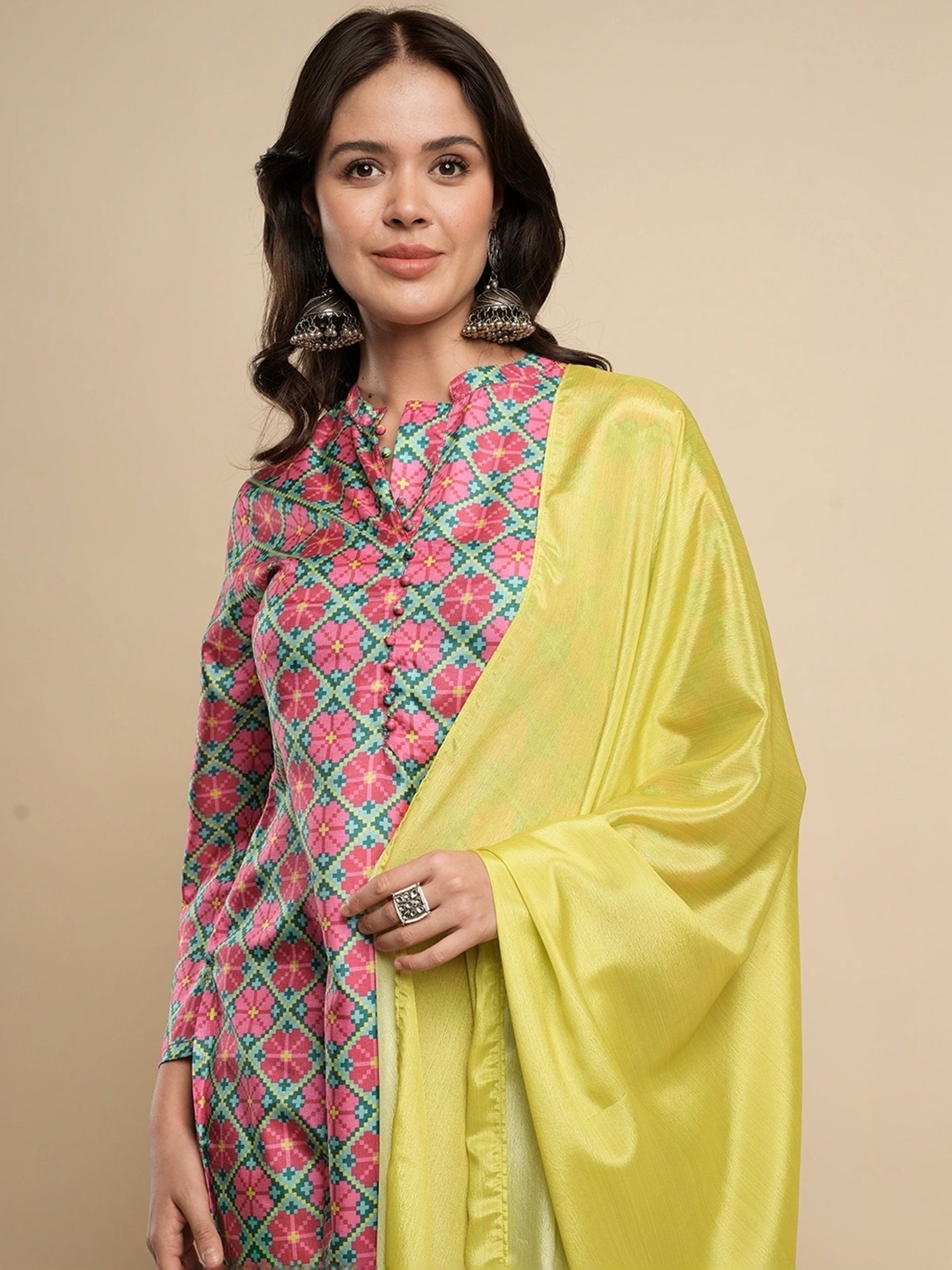 Heeposh Pink Printed Kurta Pant Set With Dupatta