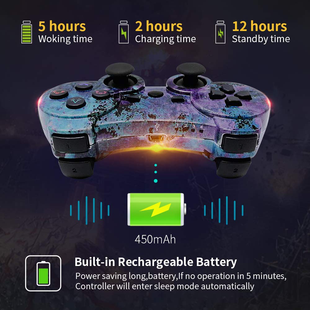 CHENGDAO PS3 Controller Wireless Dual Shock Gamepad for Sony Playstation 3 with Charging Cord (spindrift blue + bronze colour)