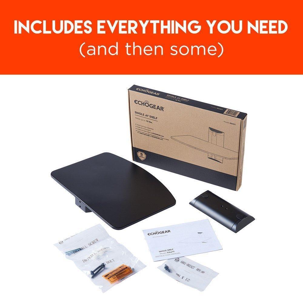 ECHOGEAR Steel Wall-Mounted AV Shelf Holds 15lbs of Entertainment Devices-Black